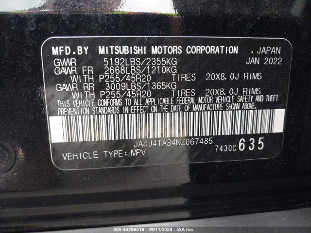2022 MITSUBISHI OUTLANDER JA4J4TA84NZ067485 Photo 8