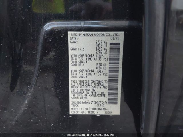 1N6ED0EA6MN706729 Nissan Frontier Sv 4x2