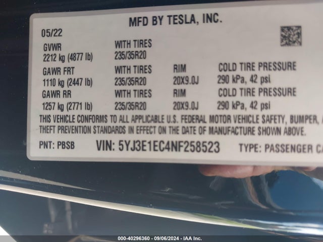 2022 TESLA MODEL 3 5YJ3E1EC4NF258523 Photo 8