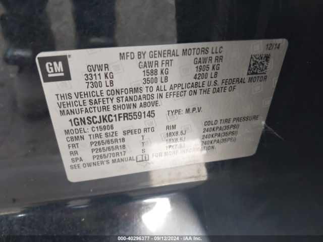 1GNSCJKC1FR559145 Chevrolet Suburban 1500 Lt