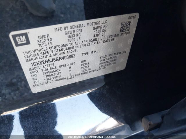 1GKS2HKJ6GR408892 GMC YUKON XL DENALI