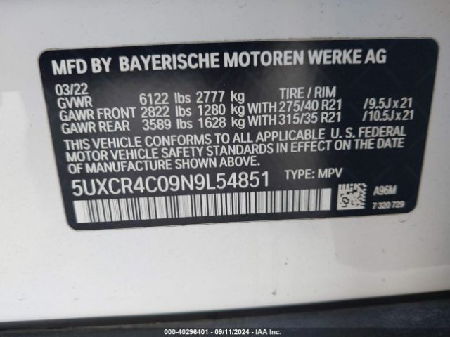 5UXCR4C09N9L54851 BMW X5 Sdrive40i