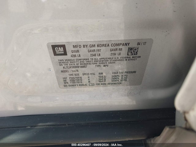 Chevrolet TRAX LS 2017 KL7CJKSB9HB188857 Image 9