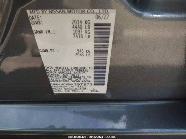 1N4AL4CV8NN397872 Nissan Altima Sr Vc-turbo Fwd