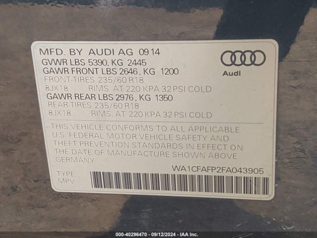 WA1CFAFP2FA043905 Audi Q5 2.0t Premium
