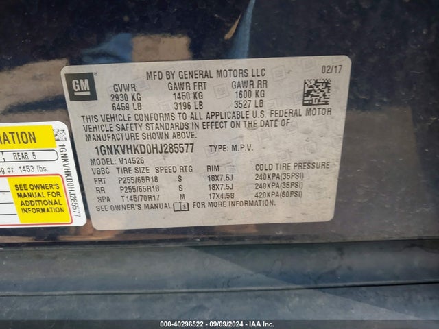 Chevrolet Traverse 2lt 2017 1GNKVHKD0HJ285577 Image 9