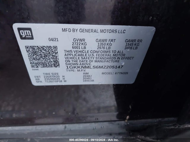 1GKKNMLS6MZ205147 GMC Acadia Fwd Slt