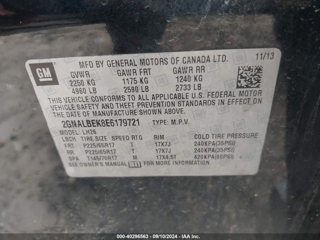 Chevrolet EQUINOX 1LT 2014 2GNALBEK8E6179721 Image 9