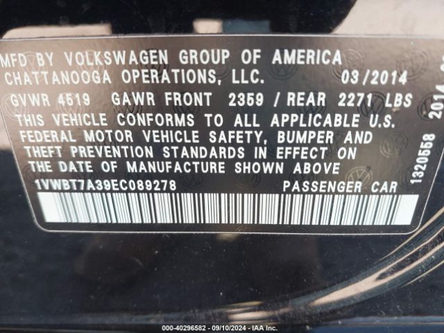 1VWBT7A39EC089278 Volkswagen Passat 1.8t Se