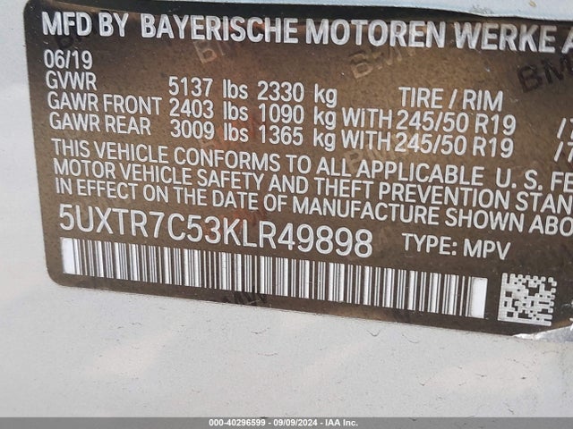 BMW X3 Sdrive30i 2019 5UXTR7C53KLR49898 Image 9