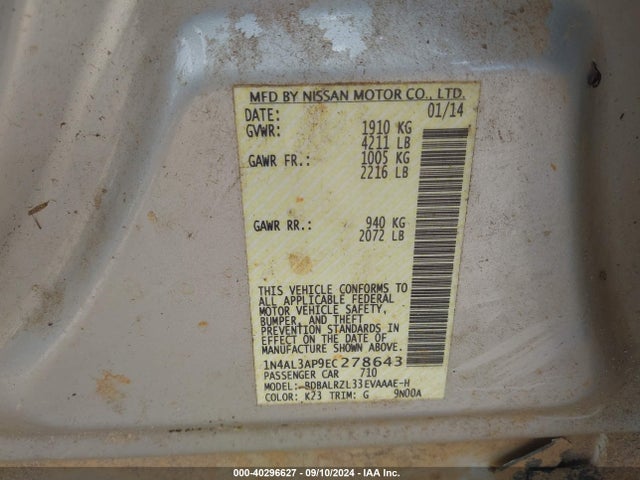 Nissan Altima 2.5 S 2014 1N4AL3AP9EC278643 Image 9