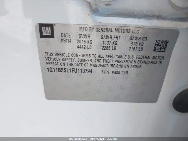 Chevrolet MALIBU LS 2015 1G11B5SL1FU110794 Image 9