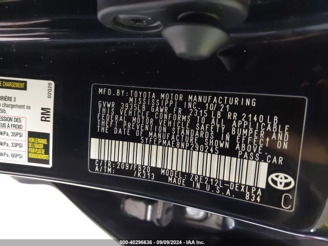 Toyota COROLLA LE 2022 5YFEPMAE8NP290245 Image 9