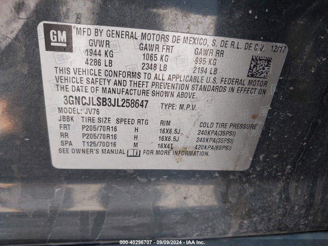 Chevrolet Trax Lt 2018 3GNCJLSB3JL258647 Image 9
