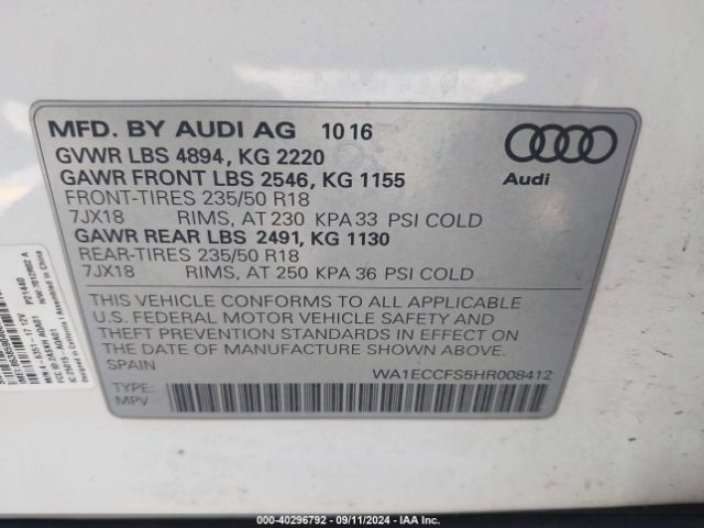 WA1ECCFS5HR008412 Audi Q3 2.0t Premium