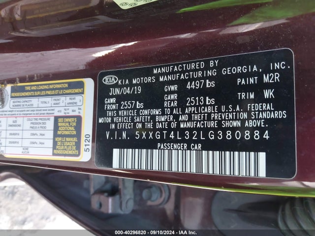 KIA Optima Lx 2020 5XXGT4L32LG380884 Image 9
