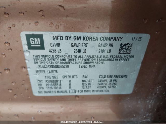 KL4CJASB5GB565299 Buick Encore