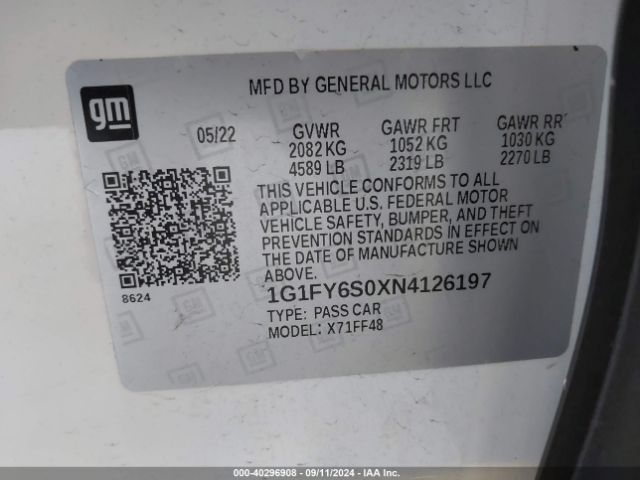 1G1FY6S0XN4126197 Chevrolet Bolt Euv Fwd Lt