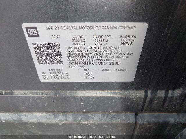2GNAXUEV1N6143606 Chevrolet Equinox Awd Lt