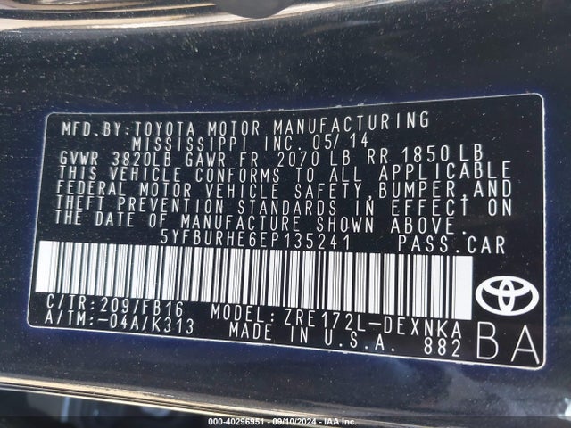 Toyota COROLLA LE 2014 5YFBURHE6EP135241 Image 9