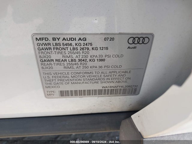 WA1BNAFY4L2092732 Audi Q5 Premium Plus 45 Tfsi Quattro S Tronic