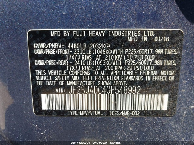 Subaru Forester 2.5i Premium 2016 JF2SJADC4GH546992 Image 9