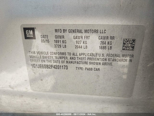 Chevrolet Sonic Ltz Auto 2015 1G1JE6SB2F4201173 Image 9