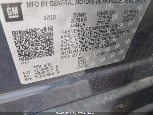 3GKALMEV1KL109309 GMC Terrain Sle