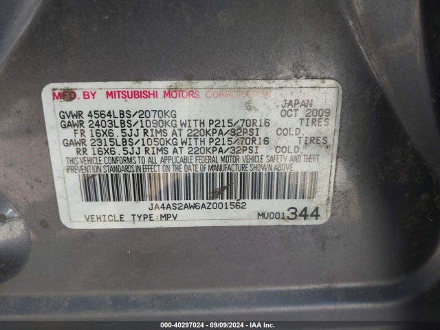 2010 MITSUBISHI OUTLANDER JA4AS2AW6AZ001562 Photo 8