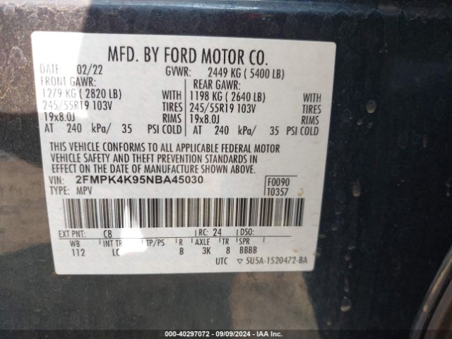 2FMPK4K95NBA45030 Ford Edge Titanium