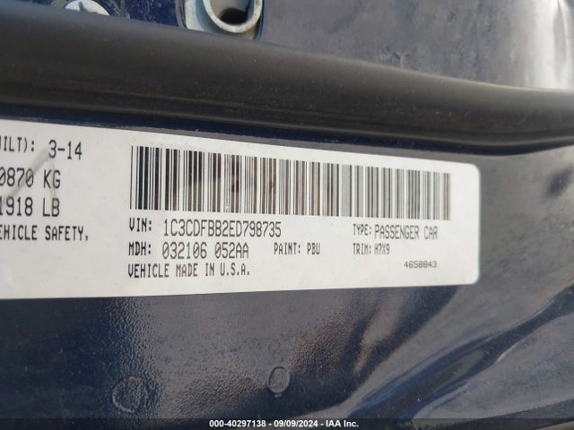 Dodge DART SXT 2014 1C3CDFBB2ED798735 Image 9