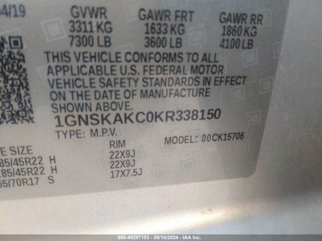 Chevrolet Tahoe Ls 2019 1GNSKAKC0KR338150 Image 9