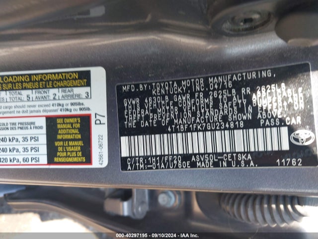 Toyota CAMRY SE 2016 4T1BF1FK7GU234818 Image 9