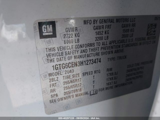 1GTG6CEN3H1273474 GMC CANYON SLE