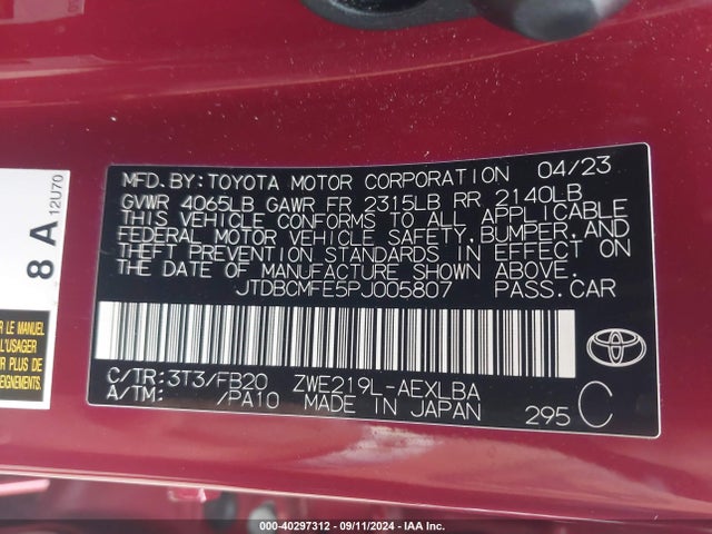 Toyota Corolla Hybrid Le 2023 JTDBCMFE5PJ005807 Image 9