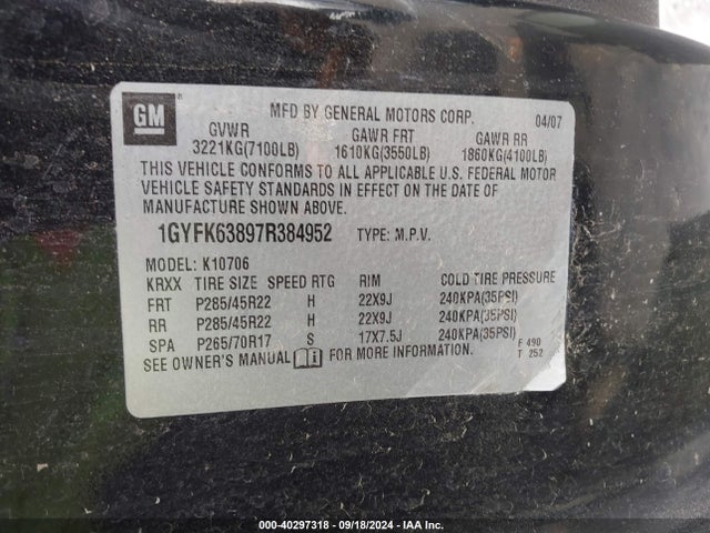 2007 CADILLAC ESCALADE 1GYFK63897R384952 Photo 8
