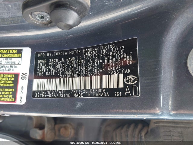 Toyota COROLLA L 2014 2T1BURHE0EC052355 Image 9