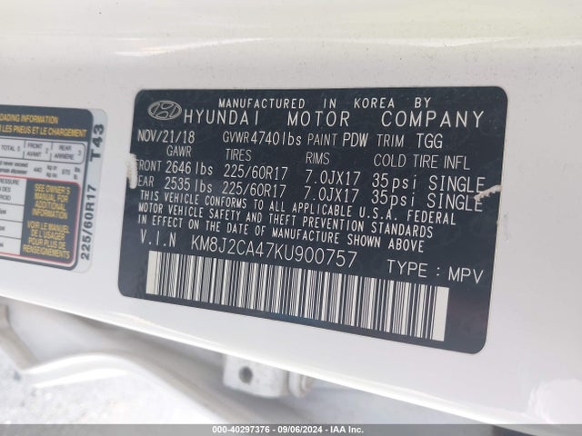 Hyundai TUCSON SE 2019 KM8J2CA47KU900757 Image 9