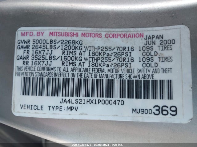 2001 MITSUBISHI MONTERO SPORT JA4LS21HX1P000470 Photo 8