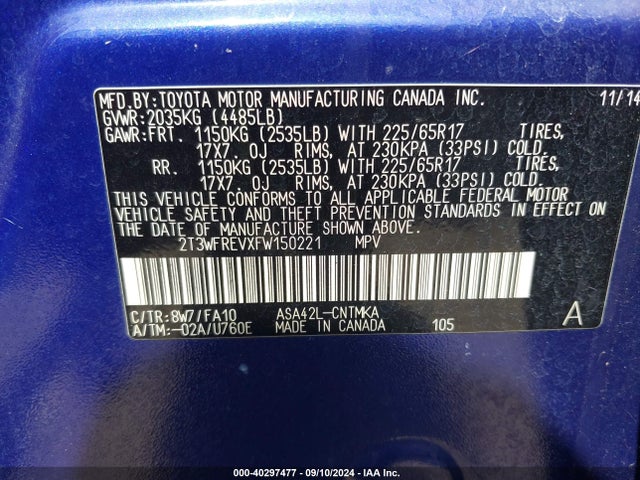 Toyota Rav4 Xle 2015 2T3WFREVXFW150221 Image 9