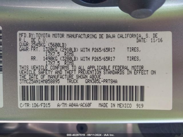 3TMCZ5AN1HM058895 Toyota Tacoma Trd Sport