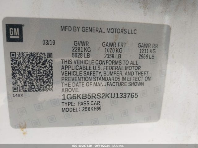 1G6KB5RS2KU133765 Cadillac CT6 LUXURY