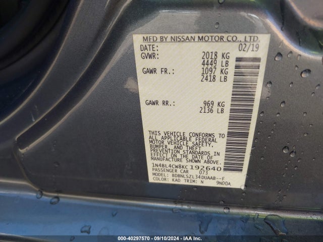 Nissan Altima 2.5 Sr 2019 1N4BL4CW8KC192640 Image 9