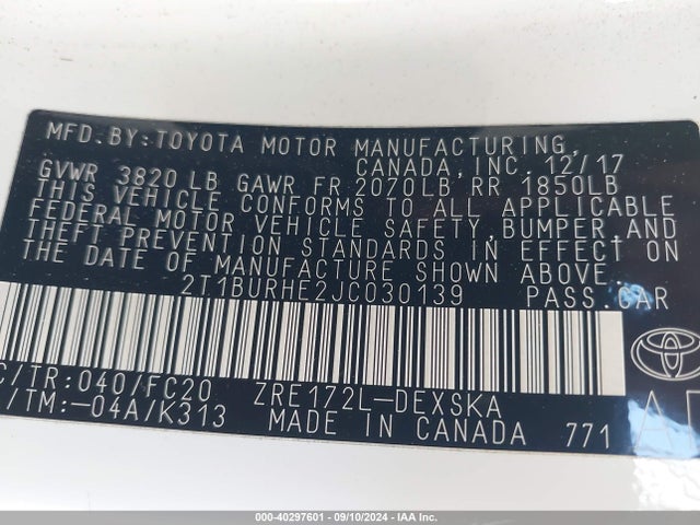 Toyota COROLLA SE 2018 2T1BURHE2JC030139 Image 9