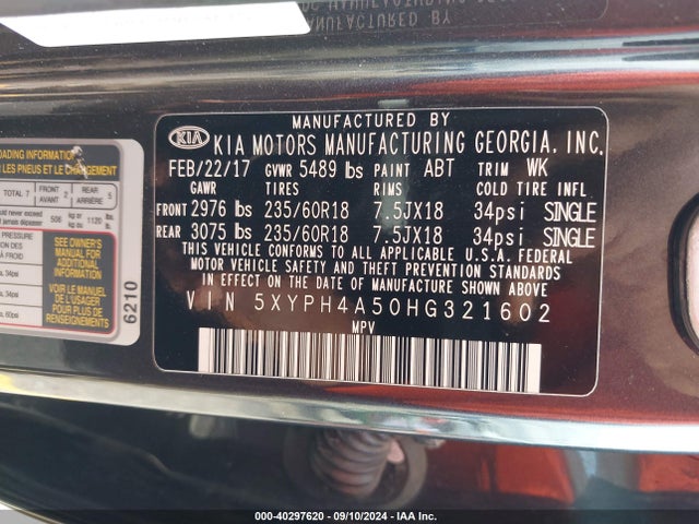 KIA Sorento 3.3l Ex 2017 5XYPH4A50HG321602 Image 9