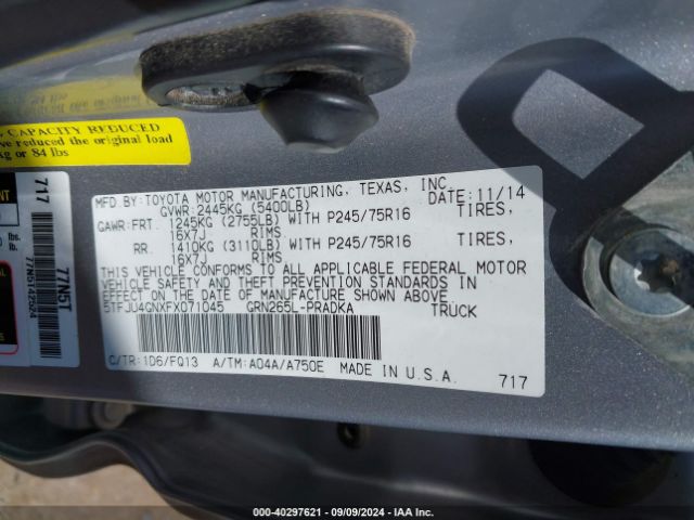 5TFJU4GNXFX071045 Toyota Tacoma Prerunner V6