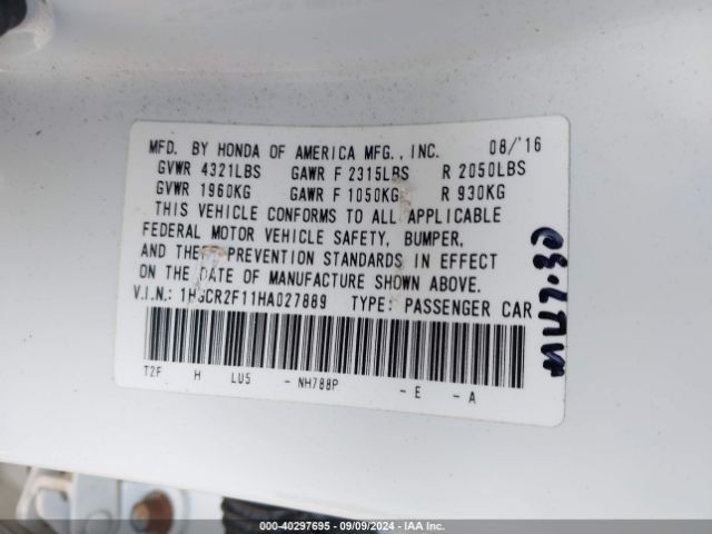 1HGCR2F11HA027889 Honda Accord Sport Se