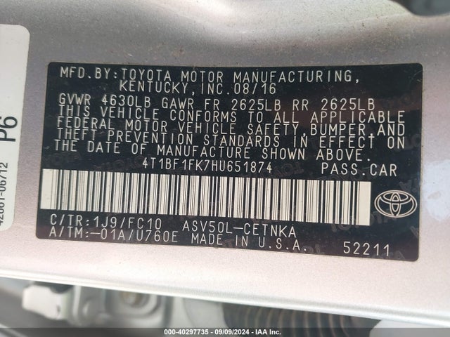 Toyota CAMRY LE 2017 4T1BF1FK7HU651874 Image 9