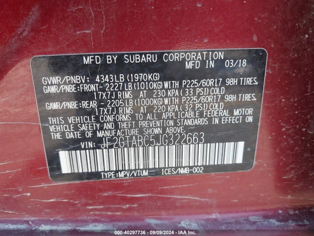 Subaru Crosstrek 2.0i Premium 2018 JF2GTABC5JG322663 Image 9