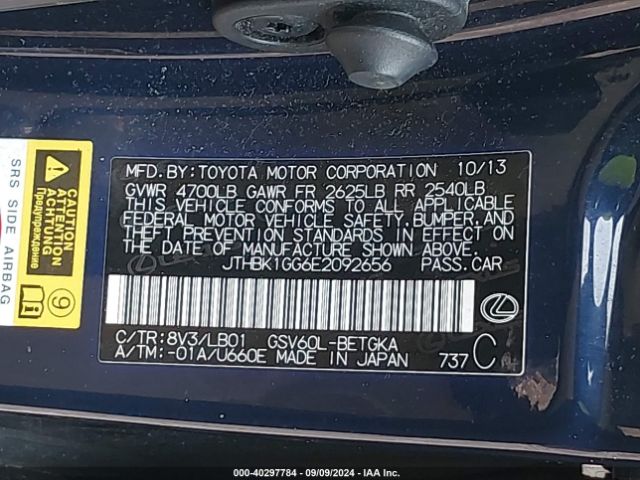 JTHBK1GG6E2092656 Lexus ES 350